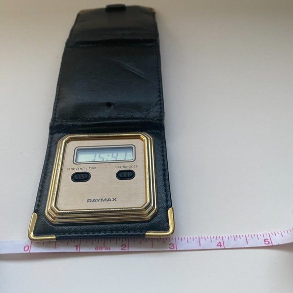 Raymax Black Foldable Leather Covered Pocket Digital Clock - Picture 6 of 8